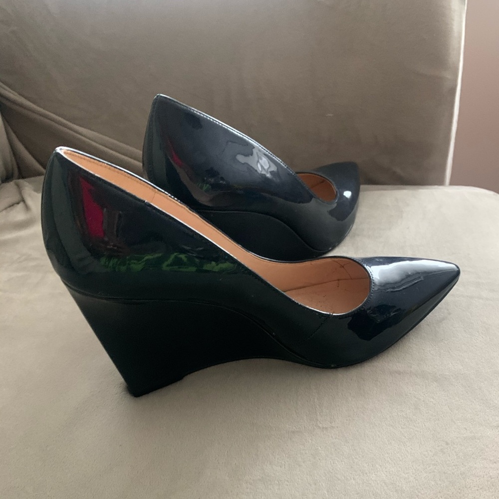Nine West Navy Blue Patent Leather Wedges